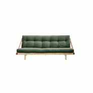 Banquette futon JUMP en pin massif - Coloris vert olive - Couchage 130x190 cm - Design scandinave avec lanières en cuir_1