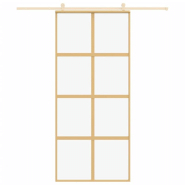 Vidaxl porte coulissante doré 90x205 cm verre esg clair et aluminium 155185_1