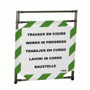 Barrière d'intervention 1 panneau - Rayé vert / blanc (Travaux en cours) / 1000 / INOX 304_1