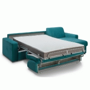 Canapé d'angle convertible express Midnight Edition - Velours bleu paon - Matelas 16 cm - Couchage 140x197 cm_1