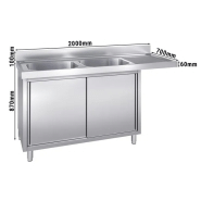 Plonge avec passage lave-vaisselle 200 x 70cm et placard - 2 cuves à gauche l60 x p50 x h30 cm_1