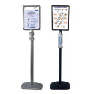 Poteau 158 cm pour Bouteilles Gel avec Cadre Pancarte A3 portrait ou paysage Noir Réf : 214960NR_1