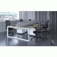 Bureau bench 4 personnes Star - Mobel Linea. - Blanc 9010, Acacia clair, 280_1
