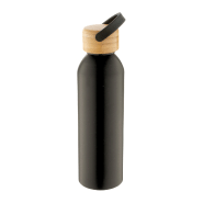 Bouteille en aluminium - 600 ml - couvercle en bambou - couleur noir_1
