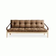 Banquette futon POETRY en pin massif - Coloris mocca - Couchage 130 x 190 cm - Accoudoirs en cuir - Design scandinave_1