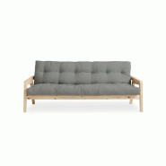 Canapé convertible futon Grab en pin naturel - Coloris gris - Couchage 130x190 cm - Style scandinave_1
