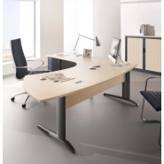 Bureau open space moderne avec voile de fond en bois - Gamme Prem's Columbia - Piètement en L et finitions variées_1