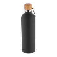 Thermos isotherme double paroi - acier inoxydable - couvercle bambou et mousqueton - 500 ml - couleur noire_1