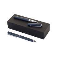 Set de stylos - Parure stylo à bille et roller en aluminium avec corps texturé - Boîte cadeau noire_1