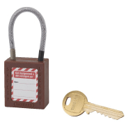 Cadenas de consignation loto lockout tagout 38 mm câble inox gainé ø 4,76 x 90 mm - 1 clé marron