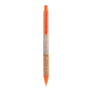 Stylo à bille écologique en paille de blé avec grip en liège naturel - Encre bleue - Couleur orange_1