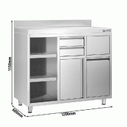 Meuble inox pour machine à café - 1200 x 600 mm - 2 tiroirs - Étagère réglable gauche_1