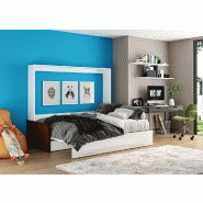 Armoire-lit escamotable VERTIGO SOFA - Façade blanc brillant - Canapé avec accoudoirs marron - Couchage 160x200 cm_1