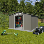 Abri de jardin en métal gris/vert 10,91 m² - Kit d'ancrage inclus - Garantie 5 ans - Réf. J-ABR135_1
