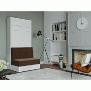 Armoire lit escamotable Dynamo Sofa - Canapé intégré blanc et tissu marron - Couchage 90x200 cm_1