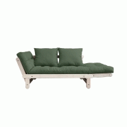 Banquette méridienne futon Beat - Pin naturel, tissu vert olive, couchage 75x200 cm_1
