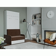 Armoire lit escamotable Dynamo Sofa blanc avec canapé tissu marron et accoudoirs - Couchage 90x200 cm_1