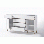 Buffet Cachan blanc laqué mat - 6 tiroirs, 2 portes, piétement en chêne massif_1