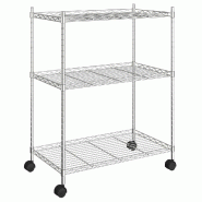 Vidaxl étagère de rangement 3 niveaux et roues 60x35x81cm chrome 150kg 324625_1