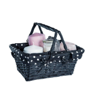 Panier noir rectangulaire à anses - tissu noir à pois blanc 34x26x28cm - osier et tissu amovible_1