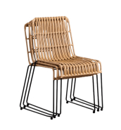 Lot de 6 chaises - Structure acier noir, dos et assise en rotin synthétique - BALI_1