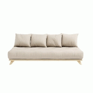 Canapé convertible futon Senza - Pin naturel - Beige - Couchage 90x200 cm - Matelas épais 15 cm - Marque Karup_1