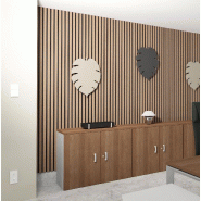 Armoire basse à portes battantes - Mobel Linea - 100, Gris aluminium, Acacia foncé_1