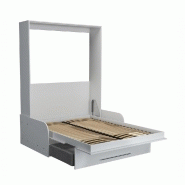 Armoire lit escamotable Kompact Viardo Sofa - canapé accoudoirs blanc mat - tissu gris - couchage 140x200 cm avec sommier à lattes_1