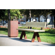 Banc public Olea UM314 - Piètement en acier Corten et lattes en bois traité classe IV_1