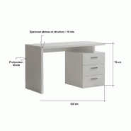 Bureau droit RUBY 3 tiroirs blanc mat - Plateau 120 x 60 cm - Design contemporain_1