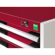 Établi monobloc Cubio avec armoire à 3 tiroirs - 41002010.11V - finition RAL 7035/RAL 5010 - plateau bois multiplis 40 mm_1