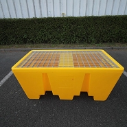 Bac de rétention pour 2 fûts - PEHD - 300L - caillebotis acier galvanisé - Plast'Up Rotomoulage_1