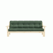 Canapé convertible futon UNWIND - Pin naturel - Coloris vert olive - Couchage 130 x 190 cm_1