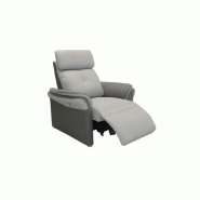 Fauteuil relax électrique GELLIN en microfibre bi-color gris perle et plomb - Têtière électrique et synchronisation assise/dossier_1