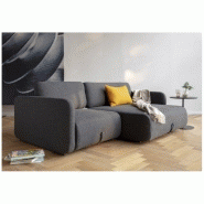 Canapé convertible design Vogan - Innovation Living - tissu Kenya Dark Grey - étagère intégrée et couchage 120x200 cm_1