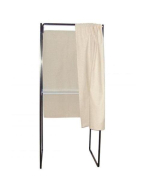 Isoloir électoral - rideaux en coton écru opaque - structure en acier laqué marron et panneaux latéraux en tôle laqué beige_1