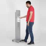 Borne de distribution de gel sans contact h 150 cm gris clair - réf : 490726g - Réservoir de stockage 1 litre remplissable_1