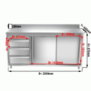 Meuble bas inox adossé P 600 mm avec portes et tiroirs - 2000, A gauche_1