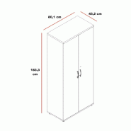 Armoire haute avec portes battantes équipée d'étagères - MDD - Wengé, Gris aluminium_1