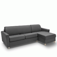 Canapé d'angle convertible express Virgola - 120 cm - Sommier à lattes - Matelas 16 cm - Tissu gris - Design scandinave_1