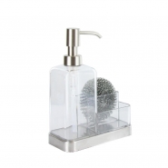 Distributeur de savon liquide et porte-éponges - Plastique transparent et acier inoxydable brossé - 400 ml_1