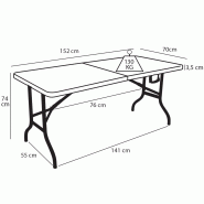 Table pliante portable 152 cm - 6 places - PEHD - usage intérieur/extérieur - charge 120 kg_1
