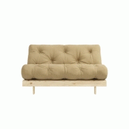 Canapé convertible futon ROOTS - Pin naturel - Tissu beige - Couchage 140 x 200 cm_1