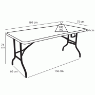 Table pliante monobloc 183 cm - 8 places - Polyéthylène haute densité et acier époxy - Intérieur/Extérieur - Charge 200 kg_1