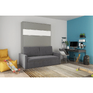 Armoire lit escamotable DJUKE SOFA - Canapé gris 160x200 cm avec bandeau blanc mat_1