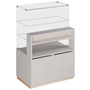 Comptoir vitrine 92x60x135cm 2portes coulis.Verre 2tiroirs méla. Travertin champ_1
