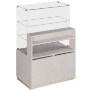 Comptoir vitrine 92x60x135cm 2portes coulis.Verre 2tiroirs méla. Travertin champ_1