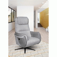 Fauteuil relax électrique ZILIA - Bi-moteur, tissu gris clair/gris foncé, piètement étoile métal noir - Pivotant 360°_1