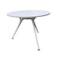 Table ronde blanche d'occasion - Mélaminé et acier epoxy - 100 cm de diamètre - Moderne et élégante_1