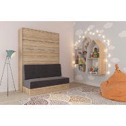 Armoire lit escamotable Genius Sofa - chêne et canapé gris - couchage 140x200 cm avec ouverture assistée_1